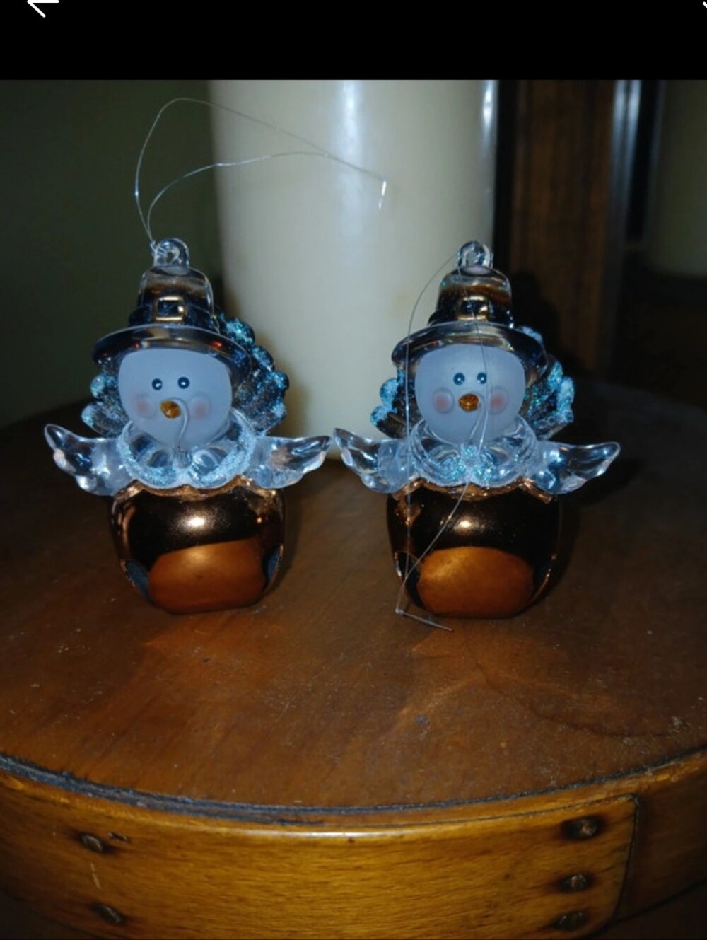 Lot of 2 Vintage Jingle Buddies Pilgrim Snowman Bell Ornaments